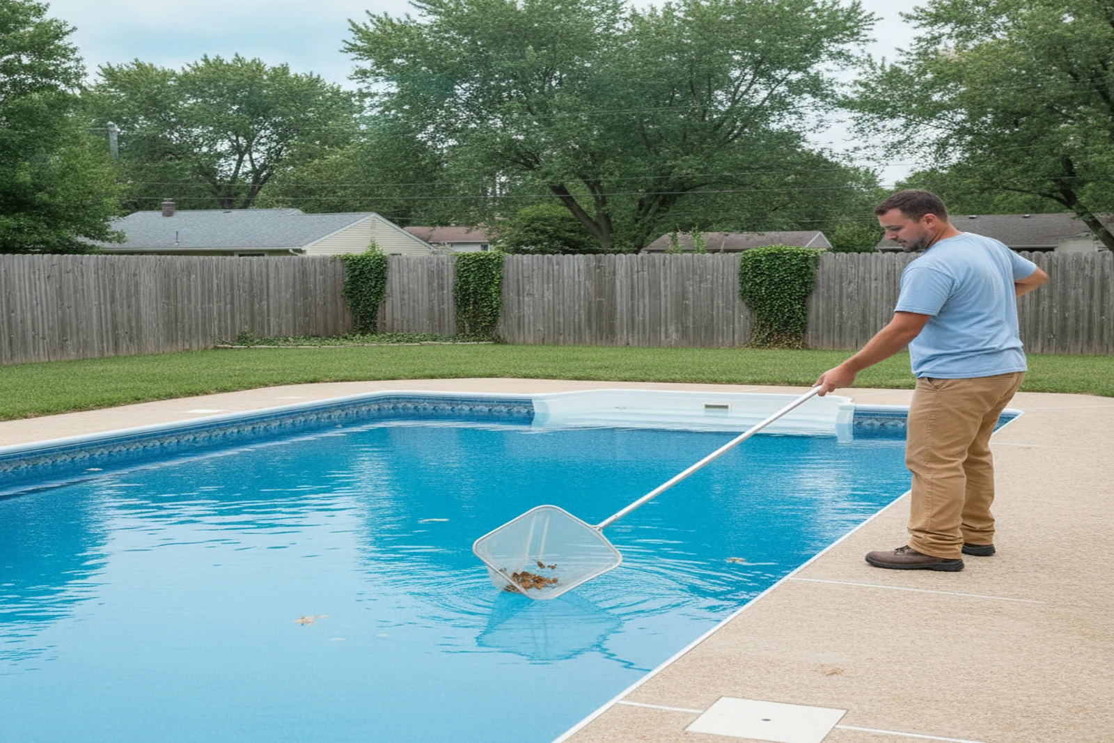 Weekly pool service debris removal skimming Kettering Ohio Montgomery County Dayton area residential Tony
